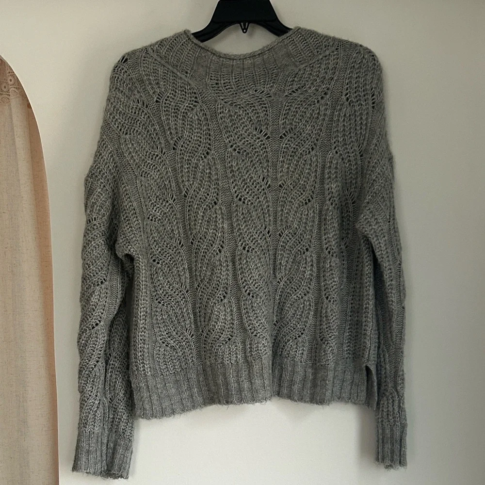 J. Crew Gray Pointelle Alpaca Cable Knit Sweater